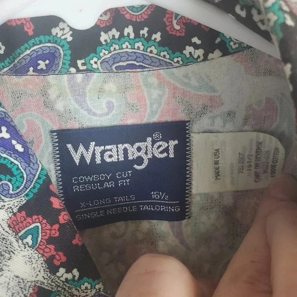 Wrangler 16 1/2 X-Long Tails Vtg Paisley/Horse Print Button Down Western Shirt - Picture 6 of 9